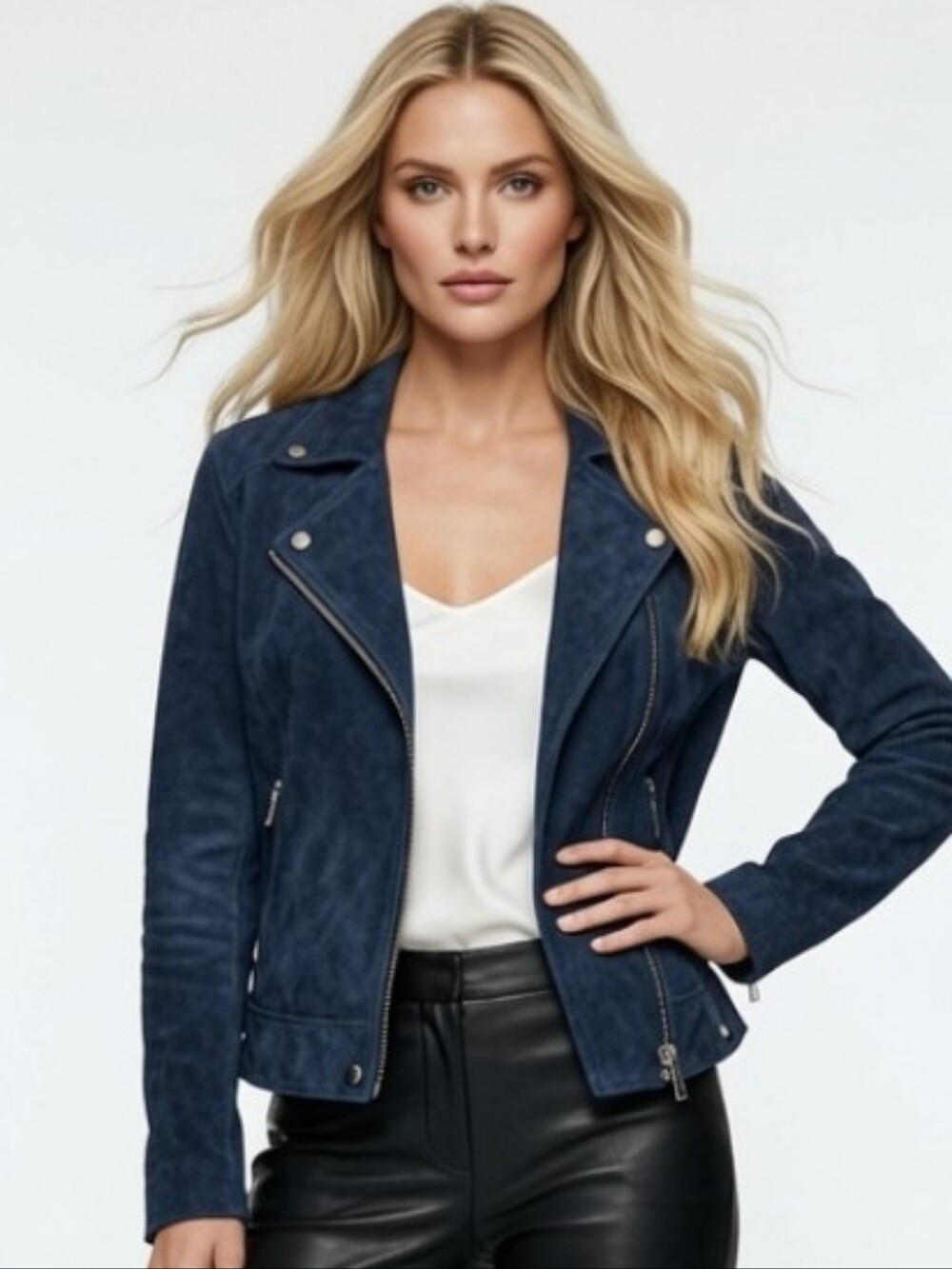 Blank NYC Navy Leather Moto Jacket (Size:small )